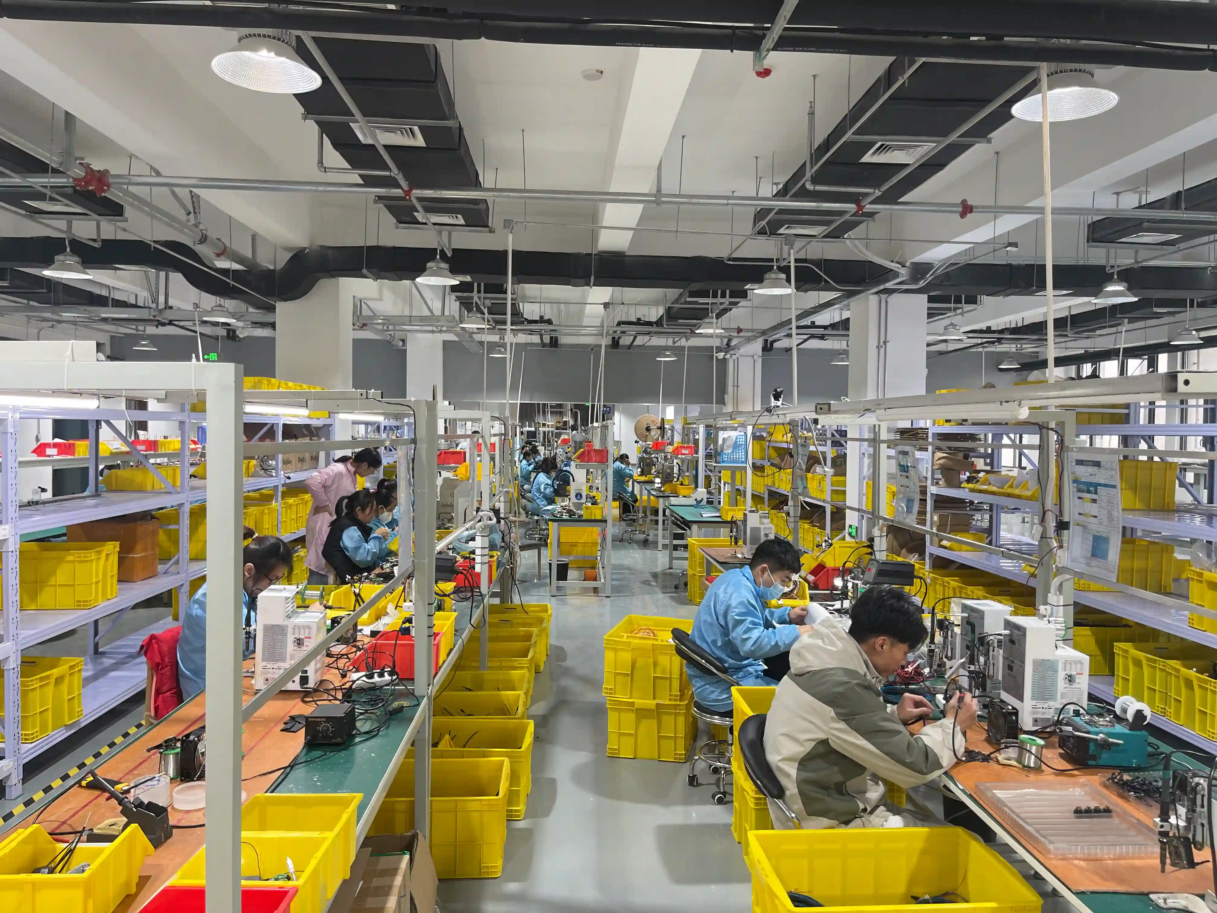 Wire harness assembly line with colour-coded wiring in Australian manufacturing facility